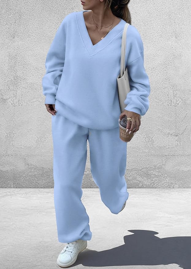 PRETTYGARDEN Casual Winter Two Piece Sets for Women 2026 V Neck Sweatshirt Loose Wide Leg Pants Tracksuit Knit Fall Outfits