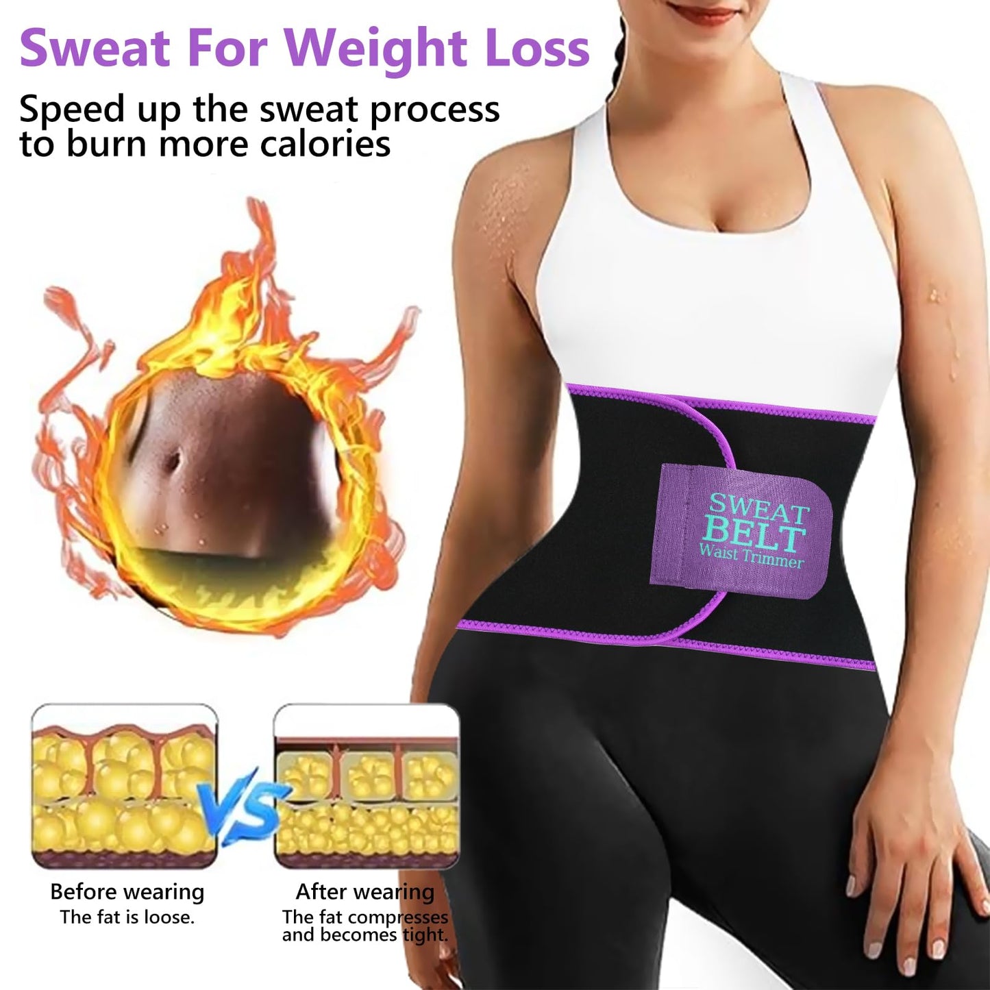 AMZBOSS Waist Trainer for Women Lower Belly Fat, Waist Sweat Band for Women, Belly Band Sweat Belt, Body Shaper, Stomach Wrap (Purple, Medium)