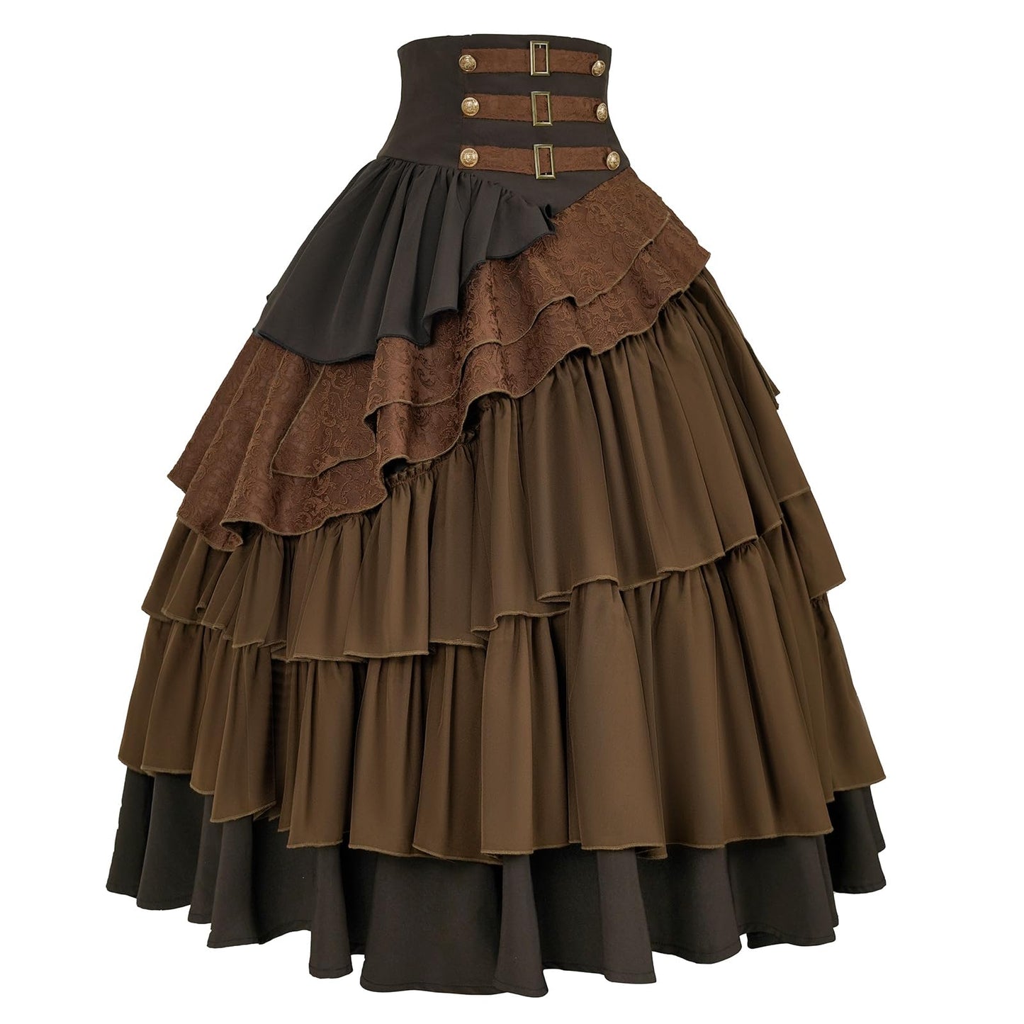 IWQBQ Women's Steampunk Gothic Skirt Pirate High Waisted Layered Ruffle Skirt(Z2886BN,S)