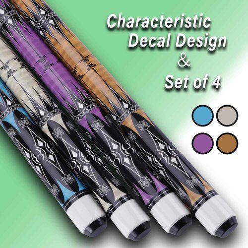 Sinsilvie 13mm 58 Inch 19 20 oz Billiard Pool Cue Stick, 1/2 Maple Billiard Pool Stick, House Bar Pool Table Sticks for Men (Set of 4)