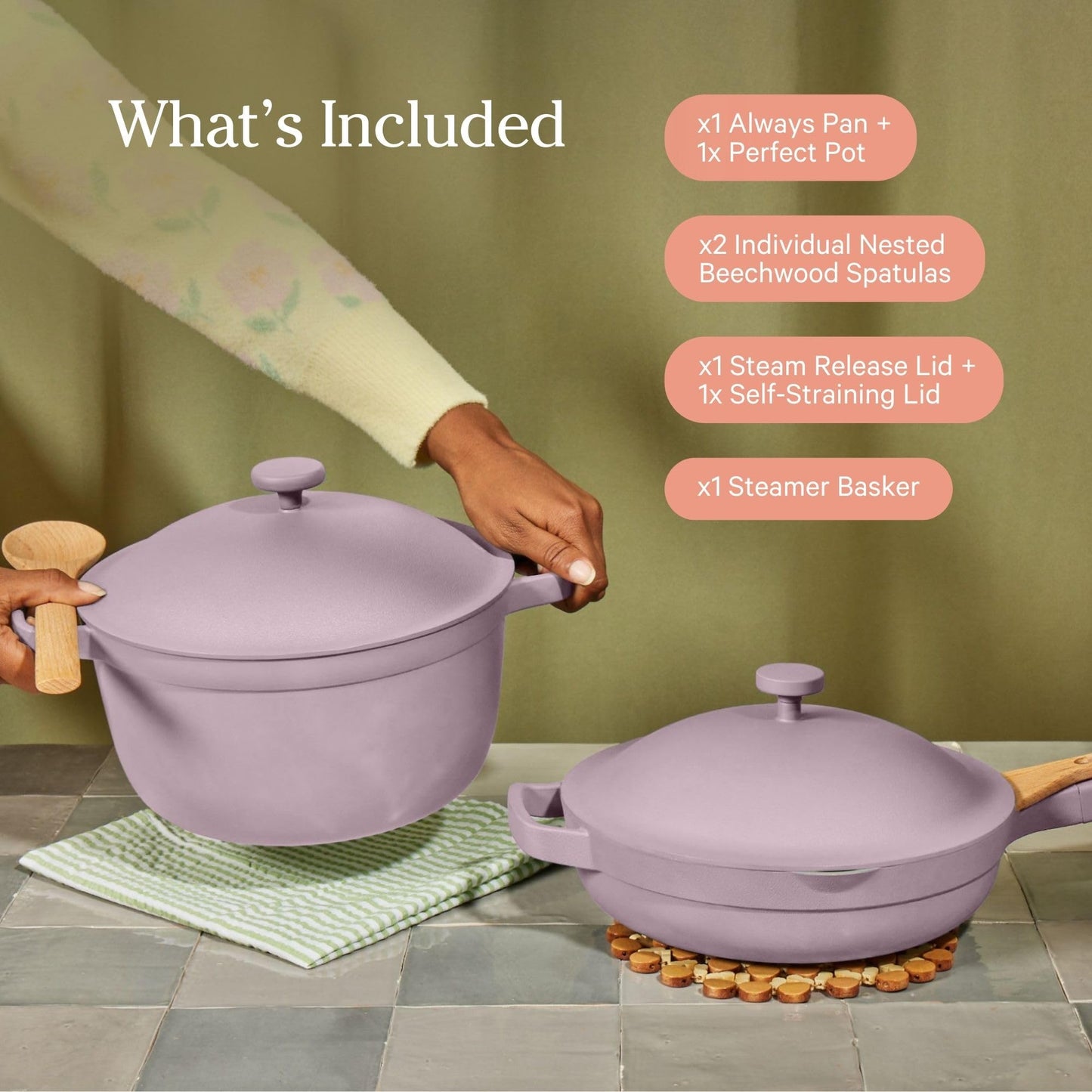Our Place Cookware Duo | 7-Piece Ceramic Cookware Set with 10.5" Always Pan 2.0, 5.5 Qt Perfect Pot & Strainer Basket | Induction & Oven Safe up to 450°F | Nonstick, Non-Toxic Cookware | Spice