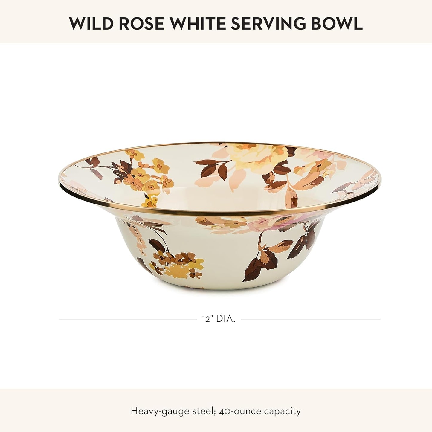 MACKENZIE-CHILDS Enamel Serving Bowl, Serveware and Kitchen Decor, Wild Rose White