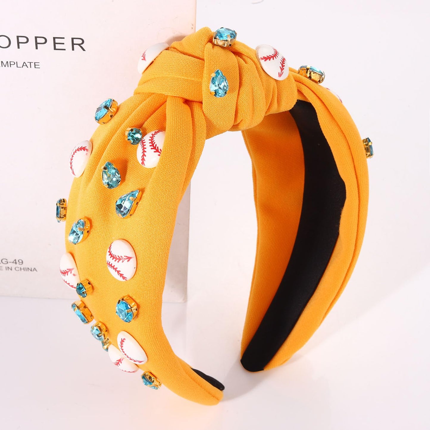 boderier Baseball Headband Hair Accessories Crystal Baseball Embellished Wide Knotted Headband for Women Game Day Accessories Or
