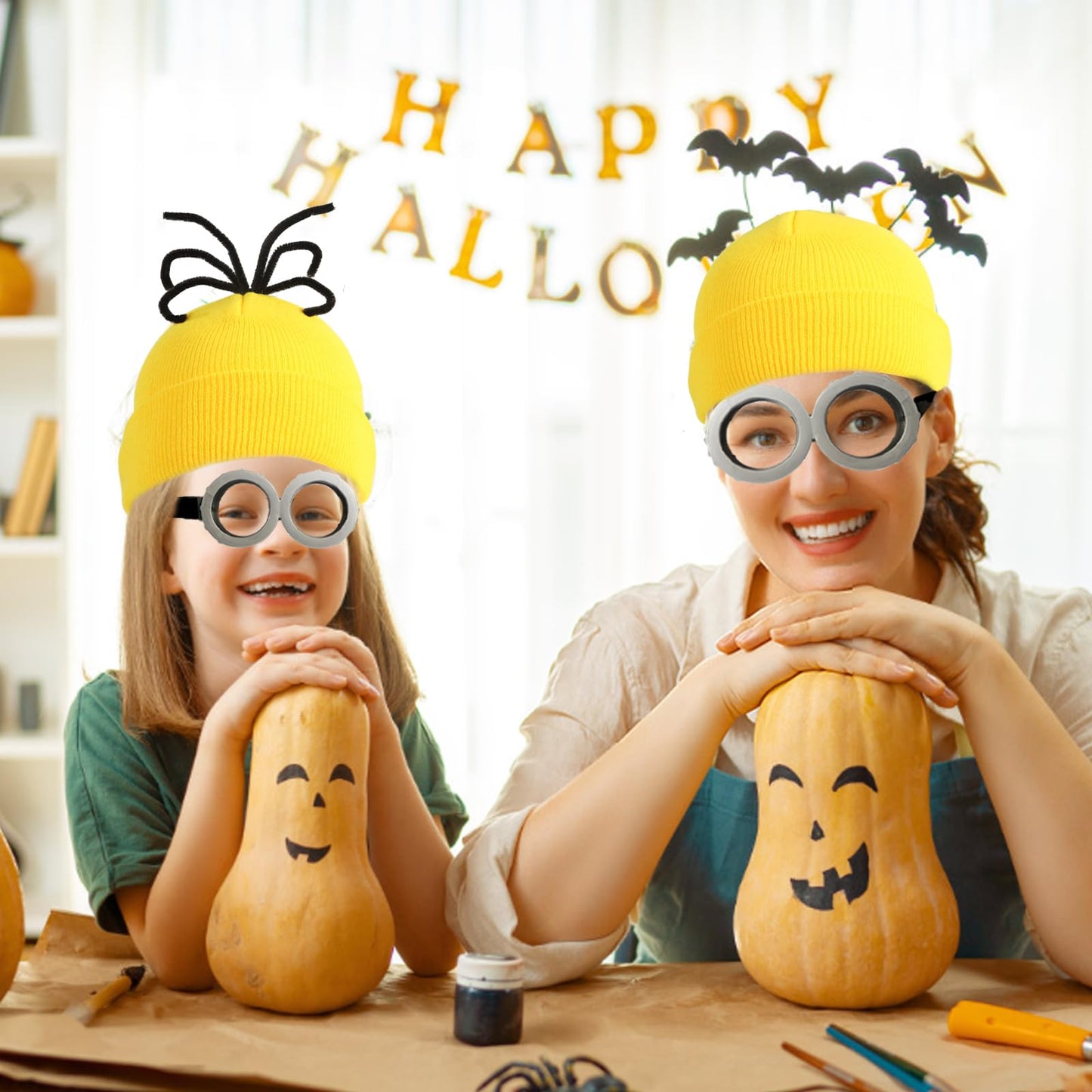 ZFZ 4 Pcs Minion Costume Accessories Set for Adult Yellow Beanie Hat/Steampunk Goggles Glasses/Gloves/Yellow Bag Costumes Party