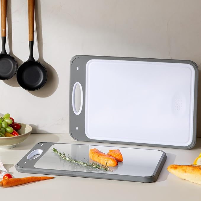 2 in 1 Stainless Steel Cutting Board with Handle Chopping Extra Large Tablas Para Picar Cocina Tabua Madeira Corte Carne Alimentos Cortar Juego Regalos Cumpleaños Navidad Mujer Mama Abuela Hombre Papa