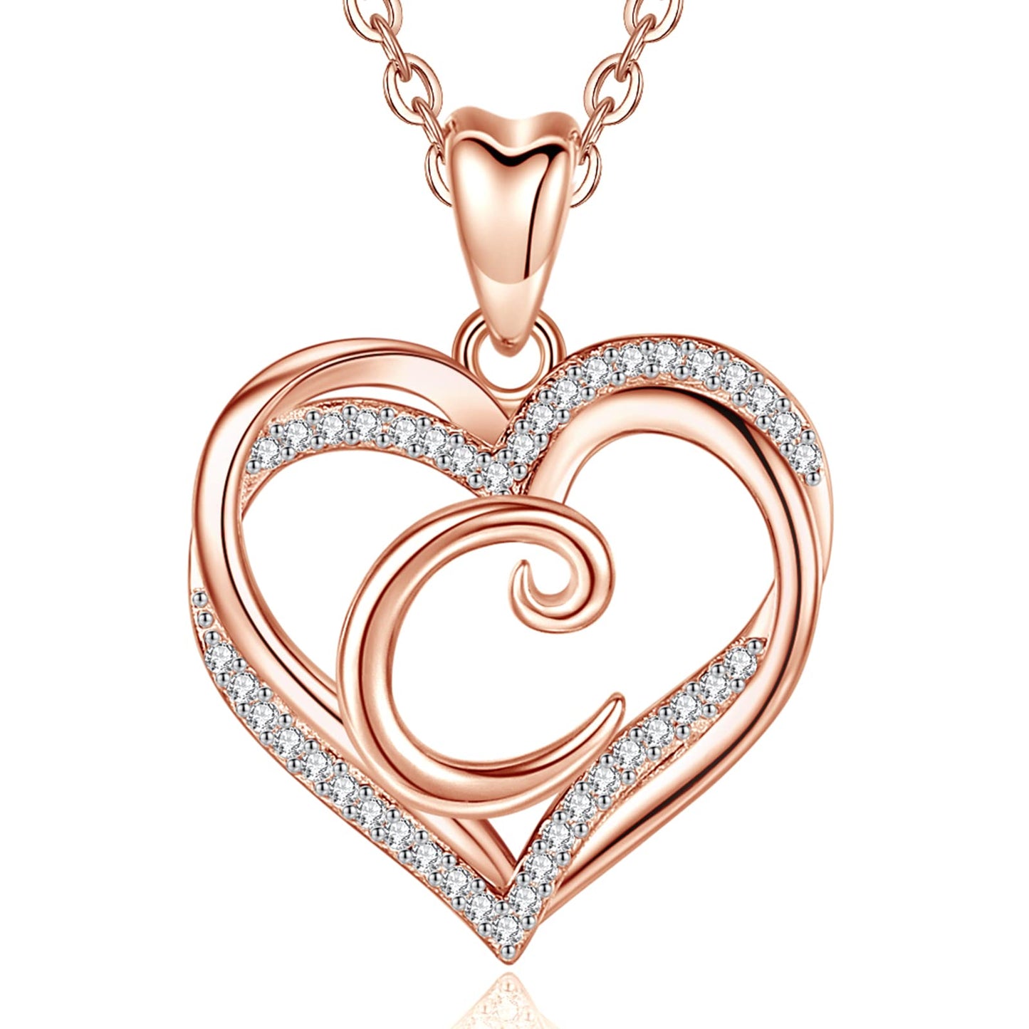 INFUSEU Initial C Necklace Women Letter Heart Jewelry Rose Gold Pendant