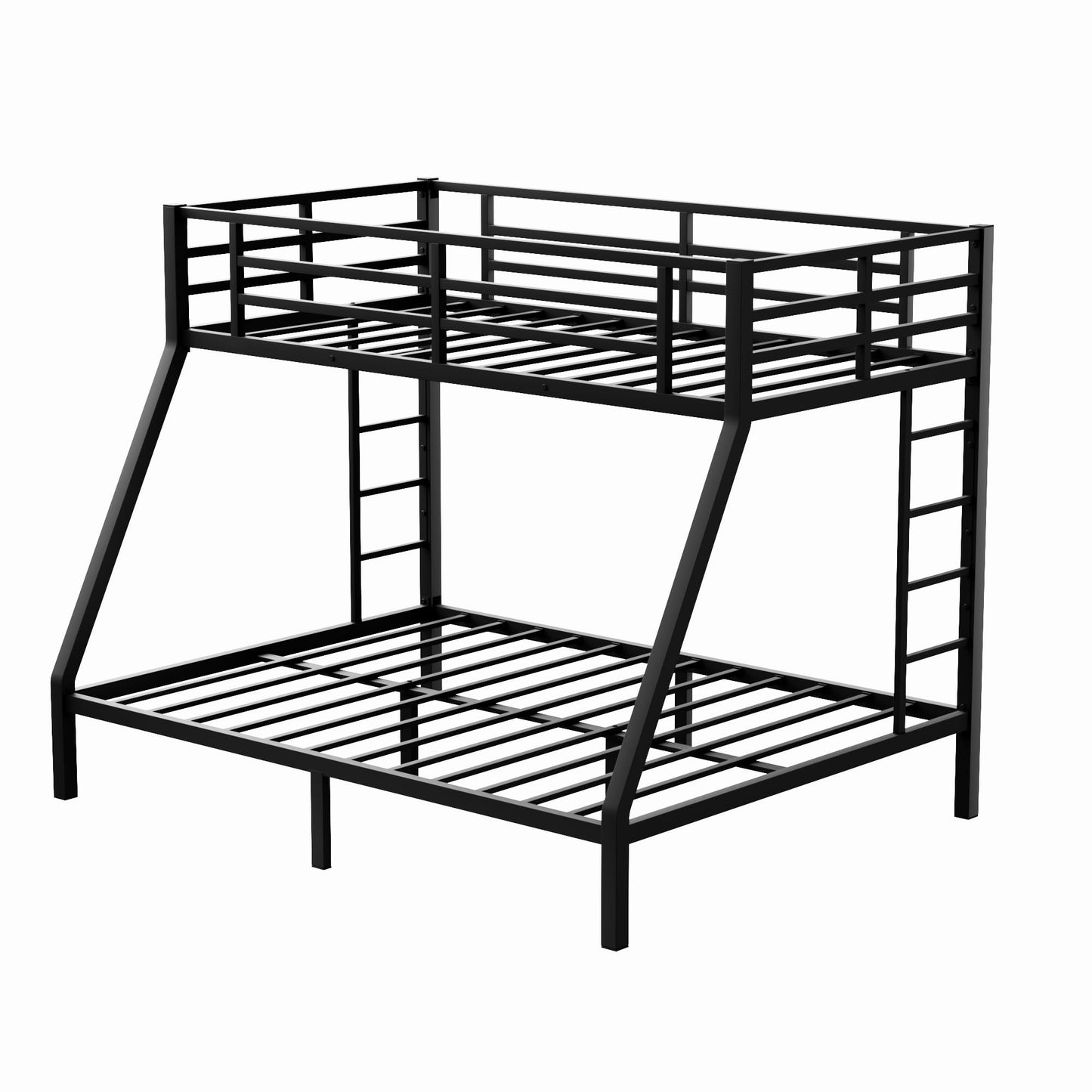 Bellemave Metal Bunk Bed Twin XL Over Queen with Ladder & Full-Length Guardrails, Heavy Duty Bunk Bed Frame with Sturdy Slats, Twin XL Over Queen Bunk Beds, Noise Free, No Box Spring Needed, Black