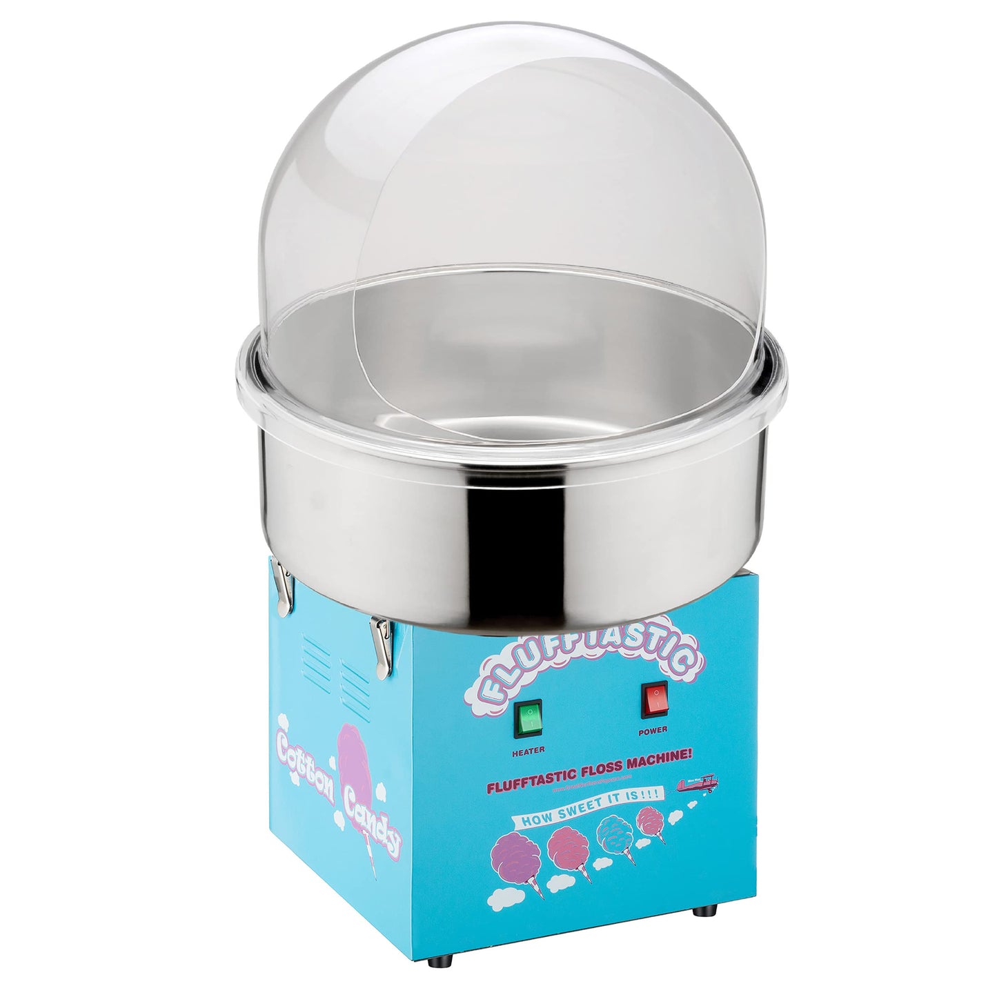 Cotton Candy Machine – Flufftastic 1000W Floss Maker with Dome Shield and Stainless-Steel Pan – Party Treat Maker by Great Northern Popcorn (Blue)