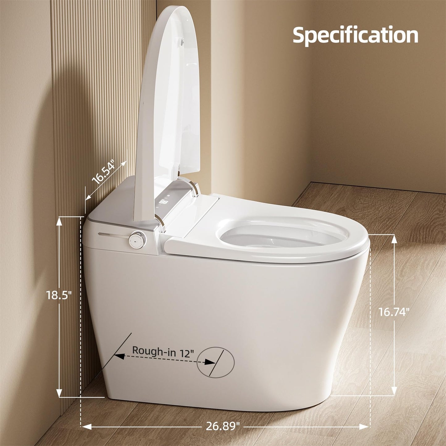 RekeSmt Smart Toilet with Bidet Built in - Electric Bidet Toilet with UV-C Light, Foot Sensor Operation, Auto Flush, Heated Seat, Instant Warm Water, Air Dryer, 1.06 GPF One-Piece Toilet