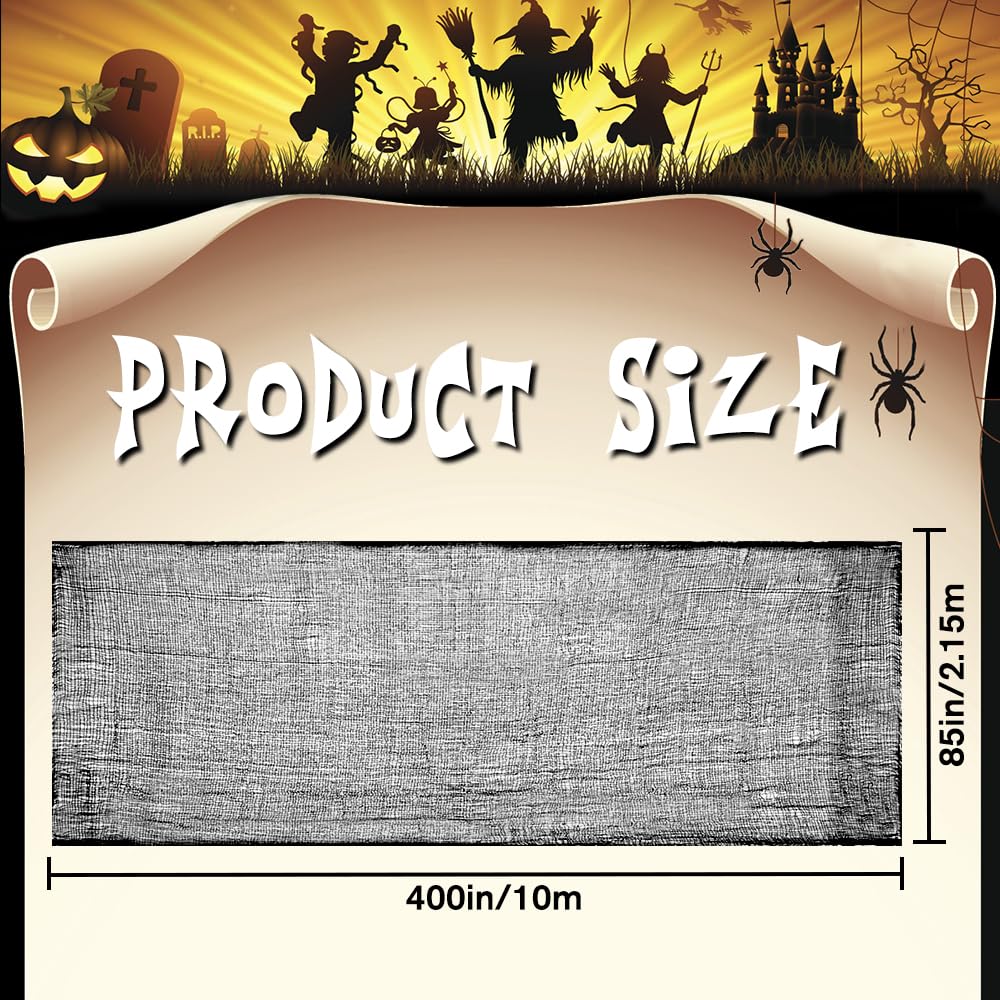 Vellibring 400" x 85" Halloween Creepy Cloth Decoration, Large Black Spooky Fabric Cloth Scary Gauze Cheesecloth for Haunted House Halloween Party Yard Wall Indoor Outdoor Decor