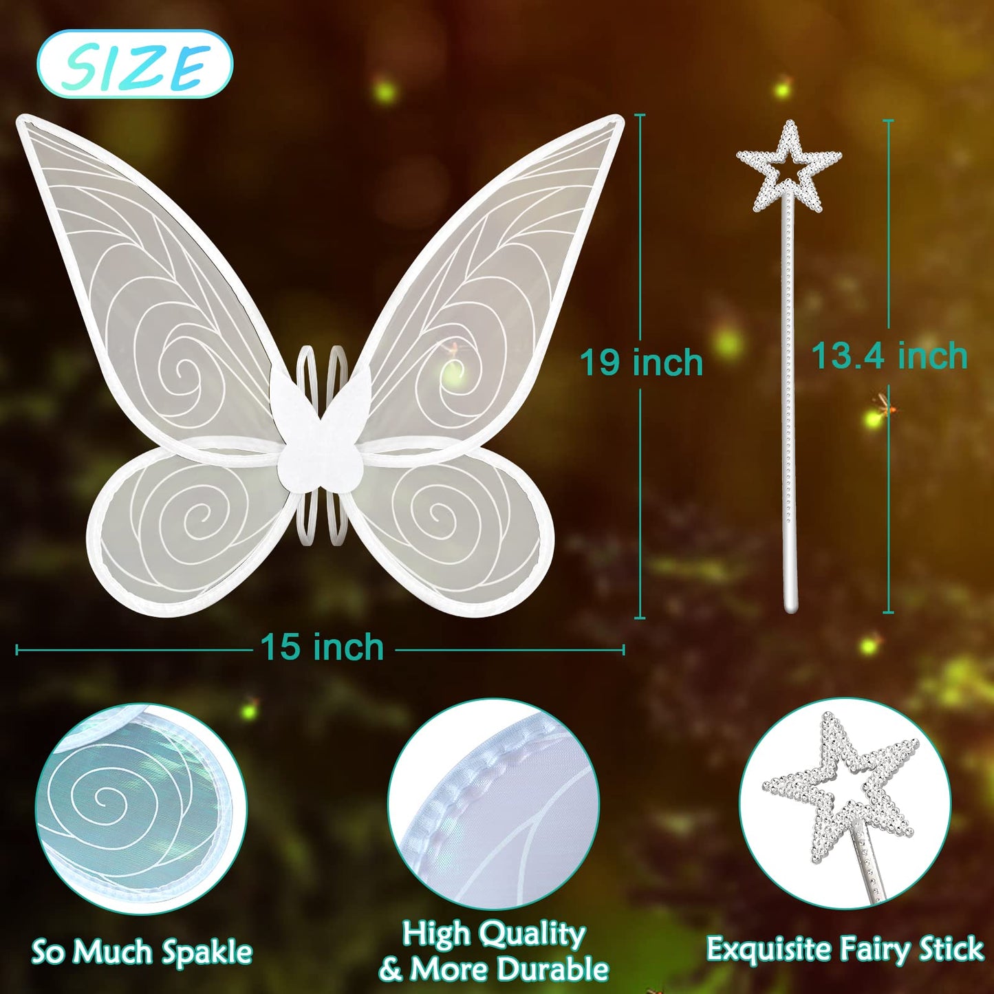 quescu Fairy Wings for Adults,Butterfly Wings for Girls,Angel Wings,Fairy Costume for Women Halloween Dress Up Party Favor (White)