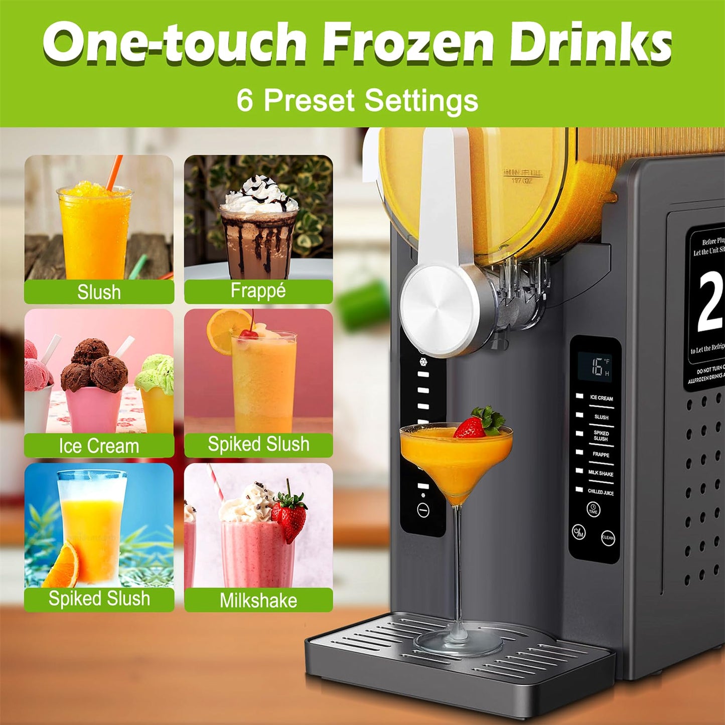 Roaaee Slushie Machine, Frozen Drink Maker & Ice Cream Maker – 88 oz Slushy Machine for Home with 6 Preset Programs for Margaritas, Frappés, Milkshakes, Smoothies & Ice Cream (New Dark Silver)