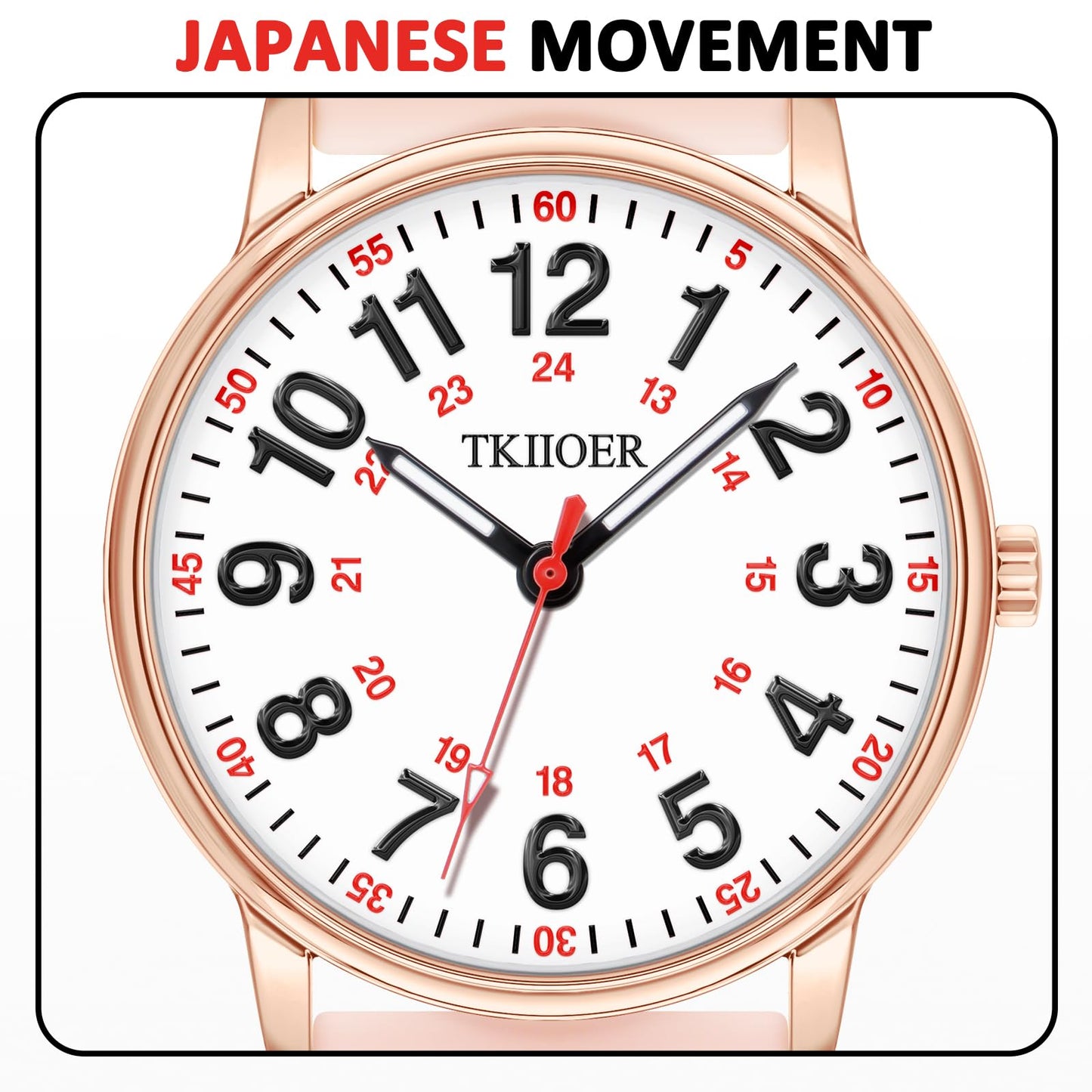 TKIIOER Nurse Watch for Nurse Medical Professionals Students Women Men, 50M Waterproof 12/24 Hour Military Time Luminous Easy Read Dial, Second Hand Watch for Nursing(Pink)