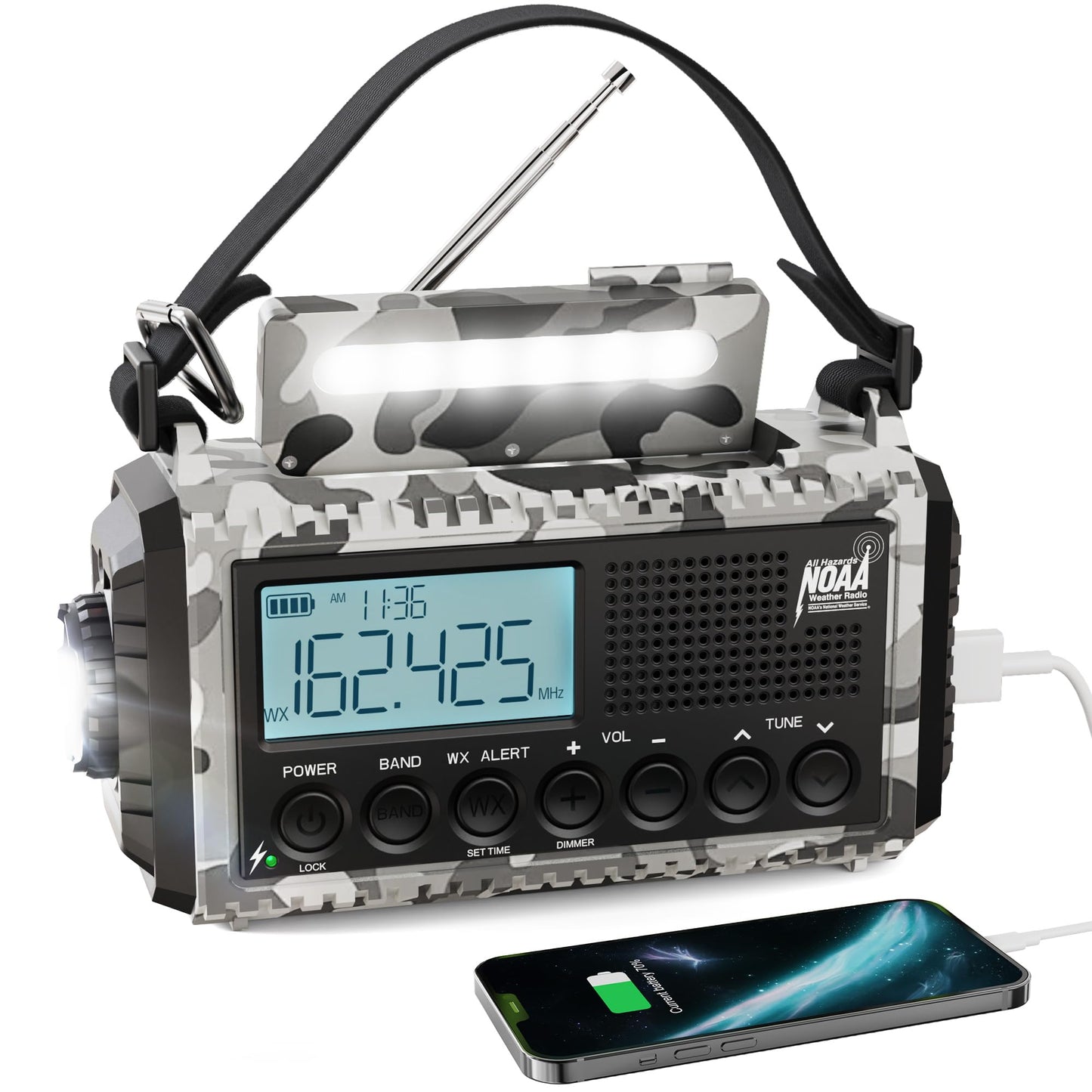 Raynic Solar Radio, 12000mAh/44400mWh Battery Operated Weather Radio, Hand Crank Emergency Radio with AM/FM/SW/NOAA Alert, Cell