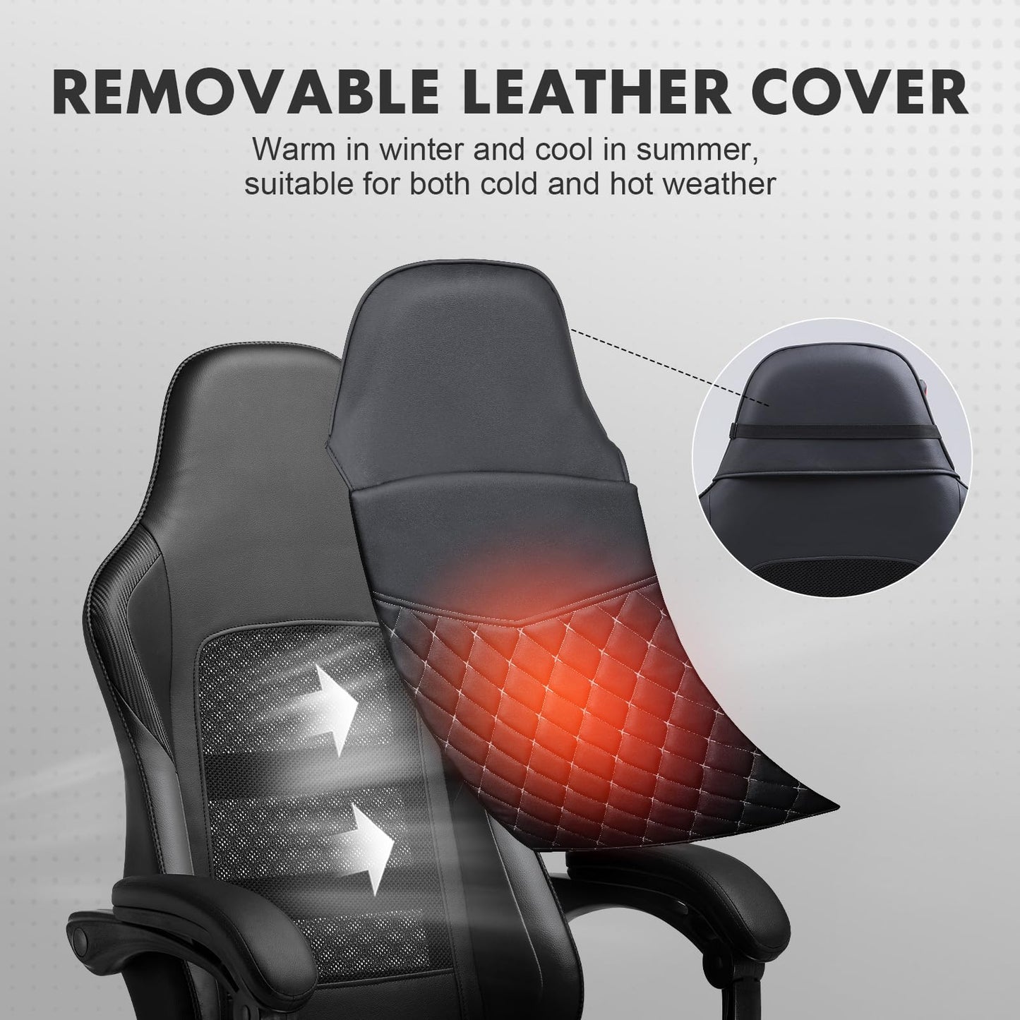 GTPLAYER Gaming Chair, High Back Leather Computer Game Chair with Footrest, Ergonomic Height Adjustable Office Chair with Removable Cover and Lumbar Support for Gaming and Work (Black)