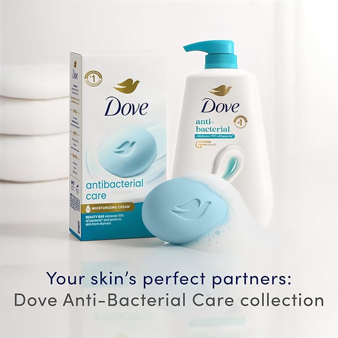 Dove Beauty Bar Soap Antibacterial Care 6 Count For Clean, Moisturized Skin, Removes Bacteria 3.75 oz