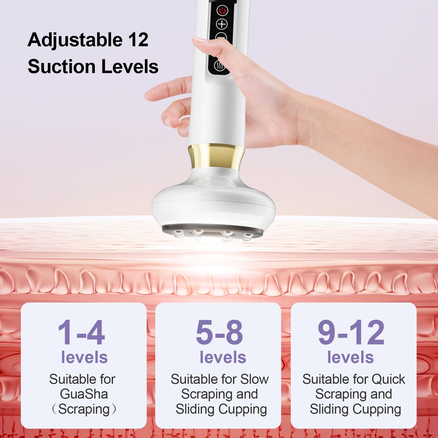 Electric Handheld Cellulite Massager with 12 Suction Modes, Cellulite Remover Tool for Legs, Belly, Thighs, Arms, Butt- Birthday, Christmas, Mothers Day, Valentines Day Gifts for Her Women (White)