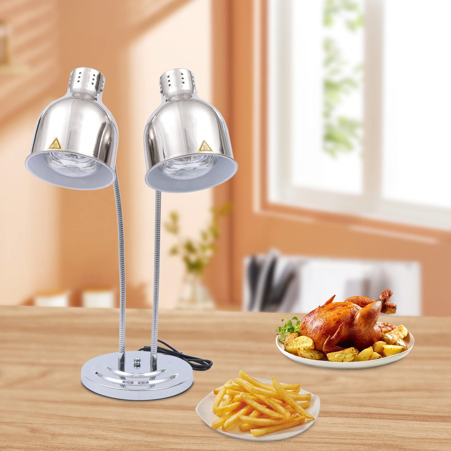 PERFERATE Food Heat Lamp 2-Head Electric Heating Lamp 500W Commercial Food Warmer Lamp for Food Electric Warming Lights for Restaurant, Buffet, Catering, Kitchen & Home Use (Silver)