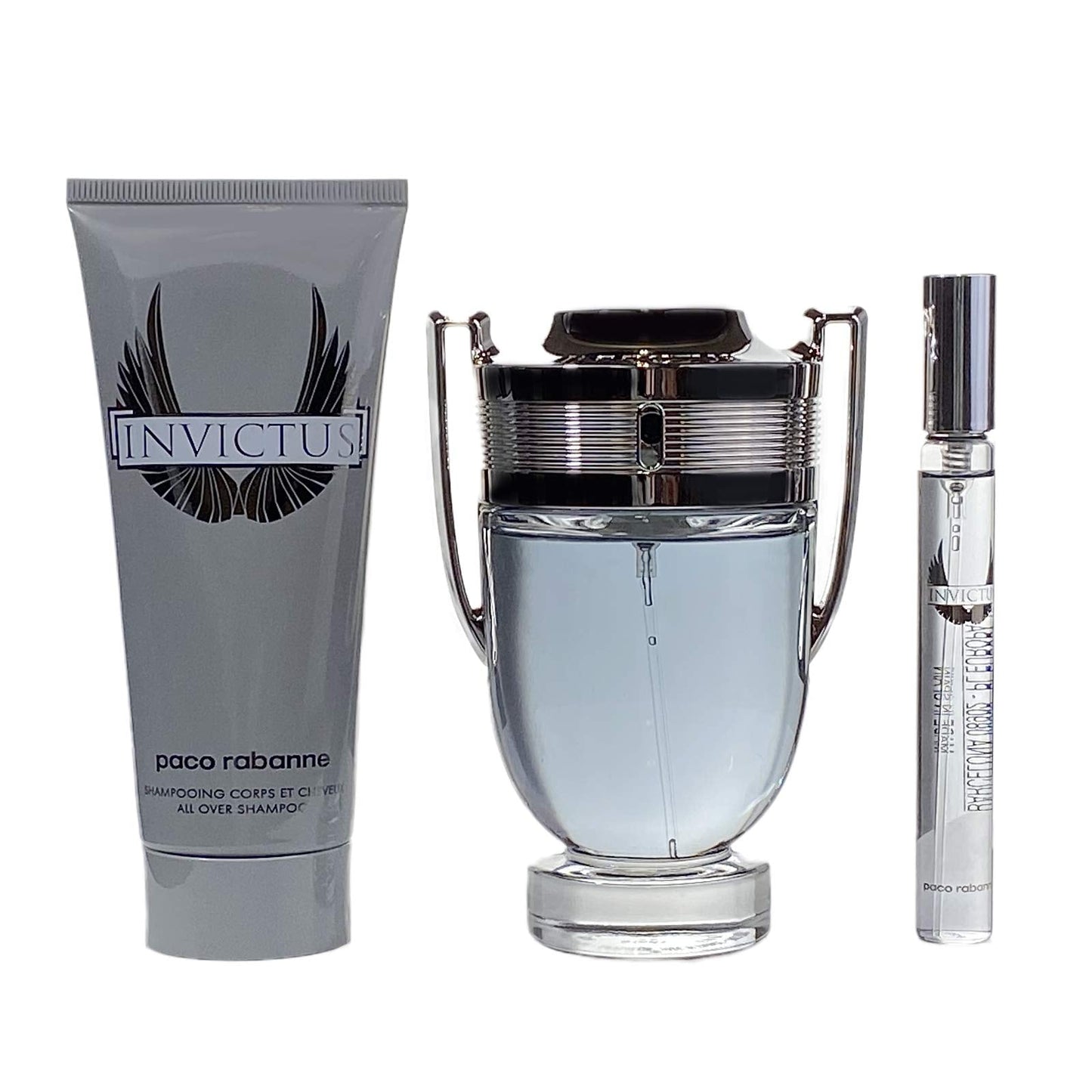 Paco Rabanne Invictus 3 Pc. Gift Set ( Eau De Toilette Spray + All Over Shampoo ) for Men, White , 3.4 Fl Ounce