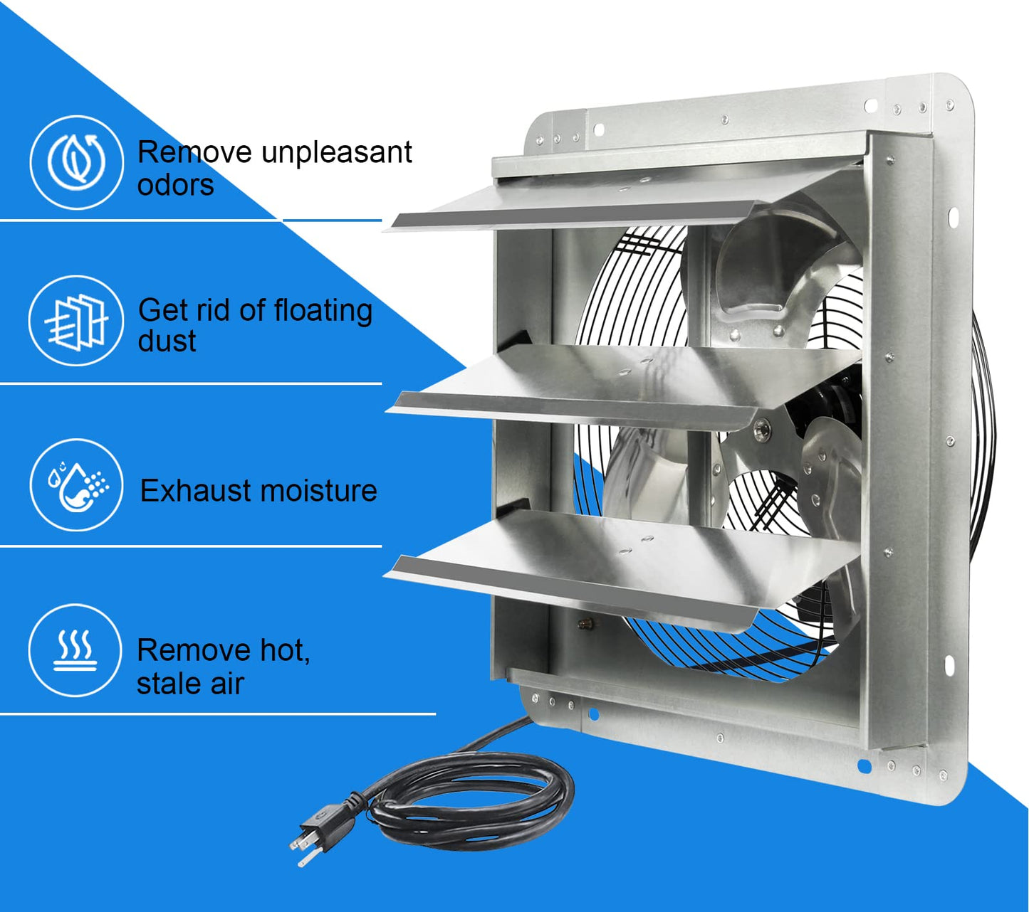 Jpower 14 Inch Shutter Exhaust Fan, Gable Vent Fan, Wall Mount Ventilation, High Speed 1950 Cfm, Automatic Aluminum Blades, For