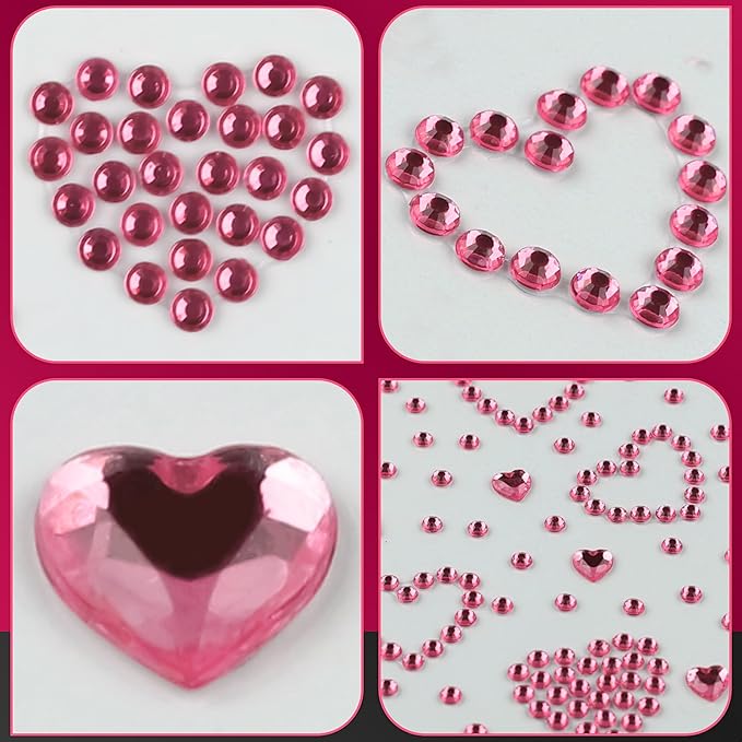 3 Sheets Rhinestone Sticker Self Adhesive Face Gems Jewels for Face Eyes Makeup Hair Body Stick on Rhinestones Stickers for Valentine Festival Decal Decor(Pink)