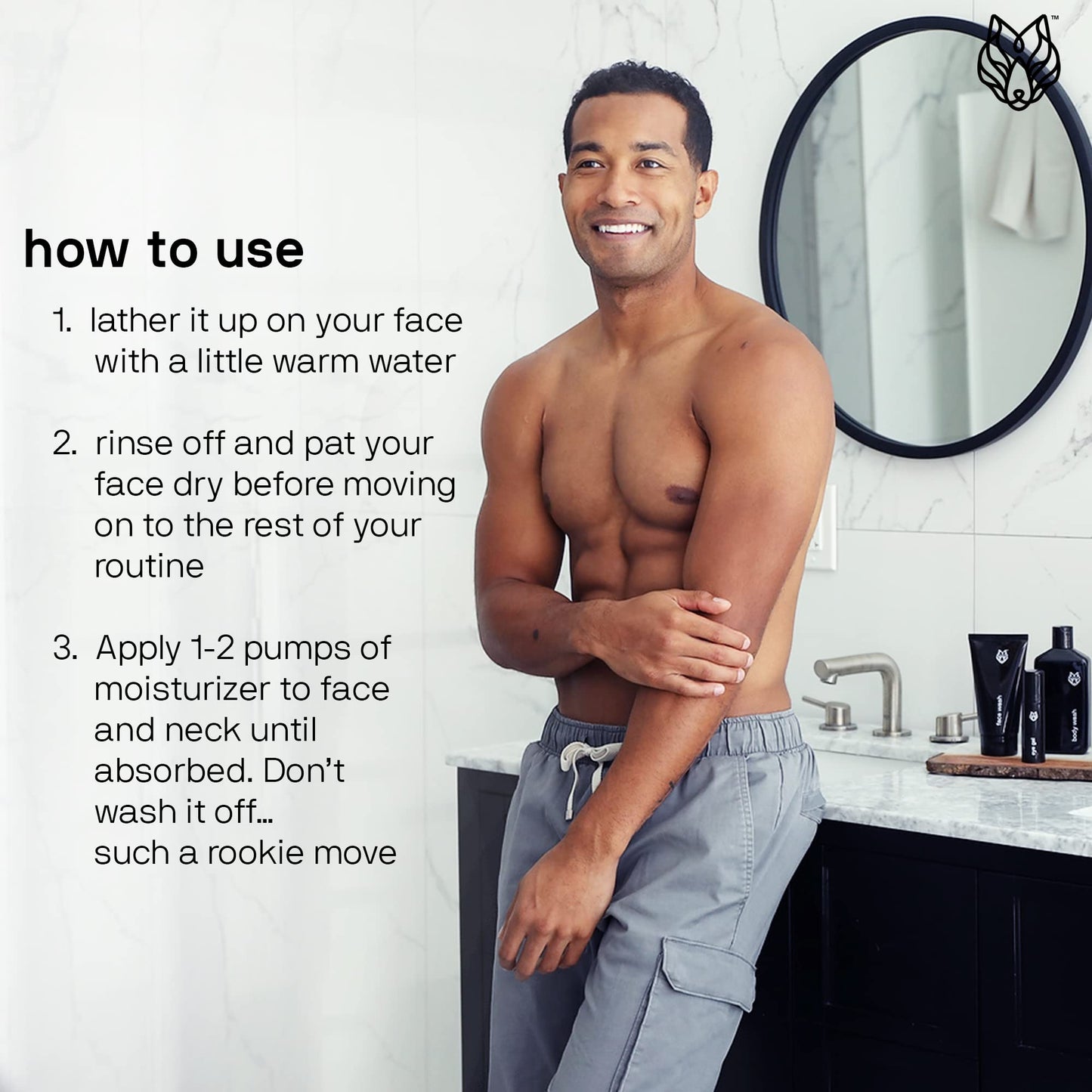 Black Wolf Mens Charcoal Powder Face Wash - 5 Fl Oz, 2 Pack - Facial Cleanser Removes Unwanted Impurities from Your Skin & Sooth