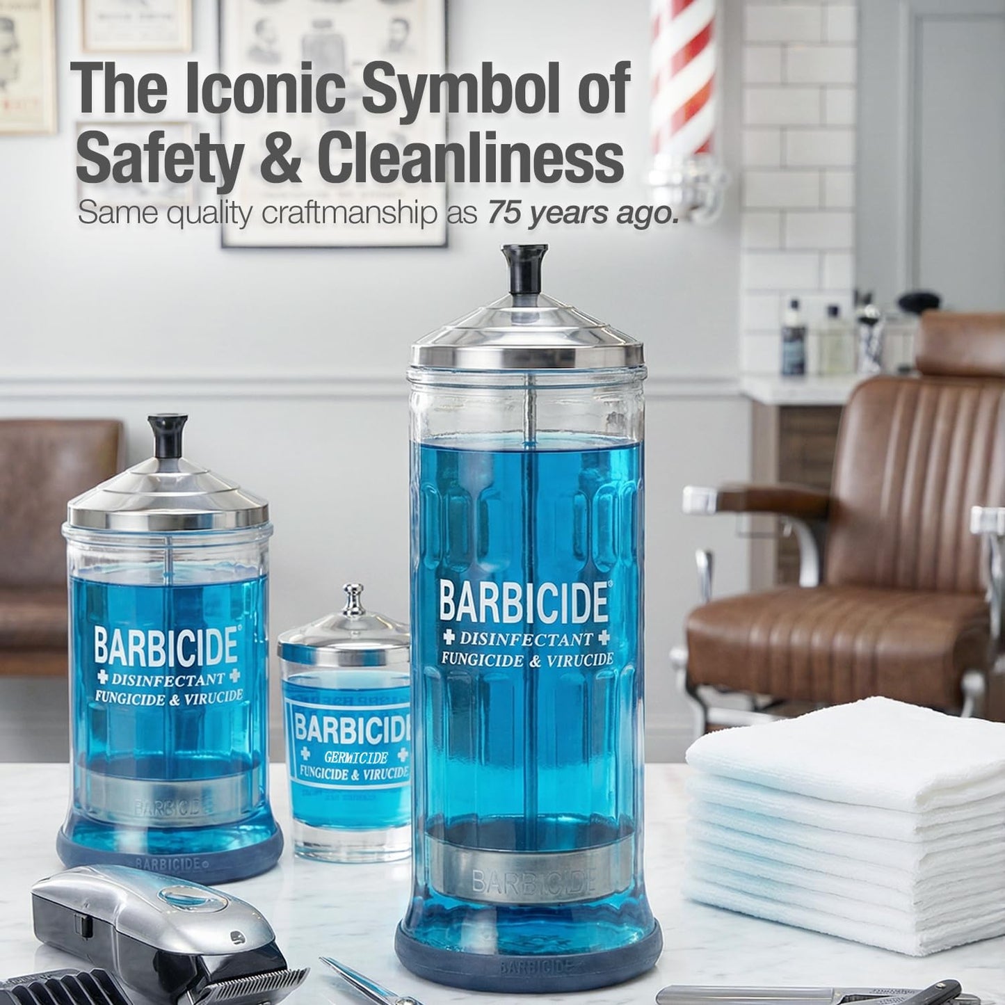 BARBICIDE Disinfectant Jar and Concentrate Starter Set (21 Oz Jar + 16 Fl Oz)– Professional Salon, Spa & Barber Tool Sanitizing Kit