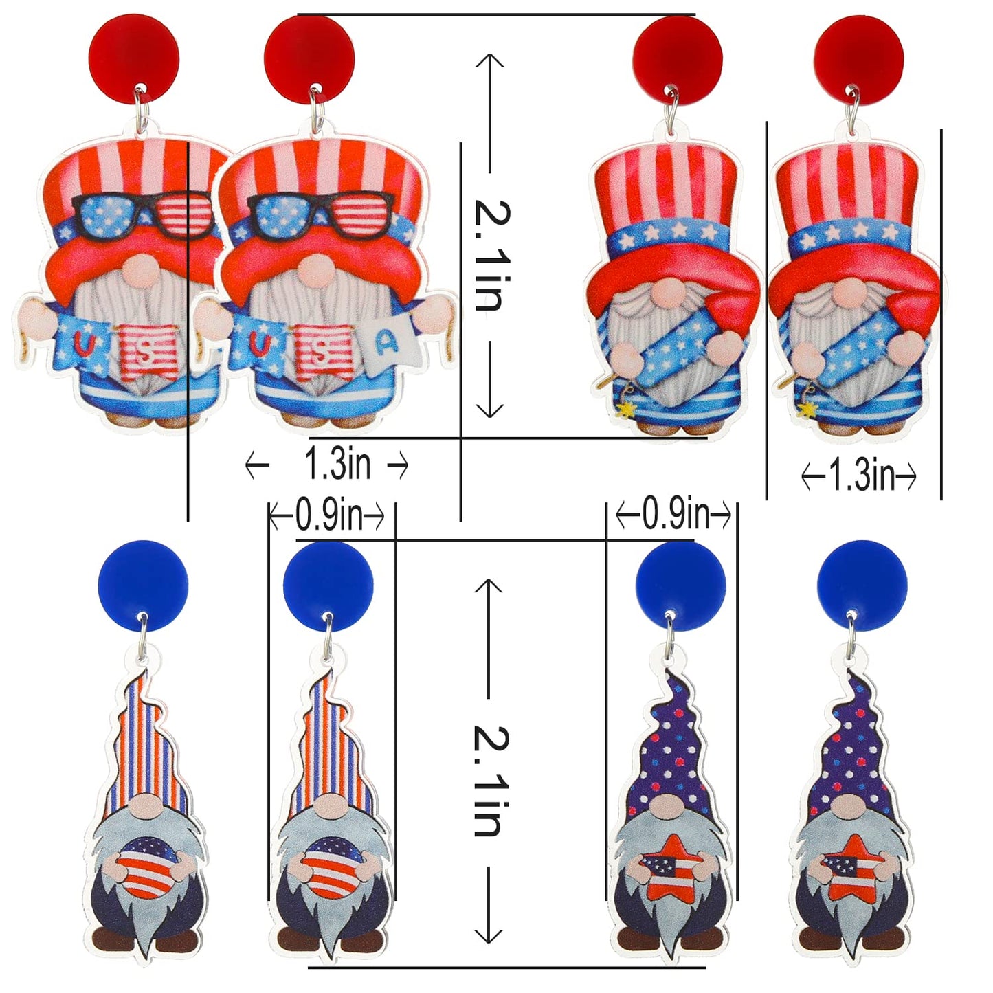 Cooluckday Women's Independence Day Earrings, American Flag Design, Zinc Metal, 4 Pairs, 90 Day Guarantee
