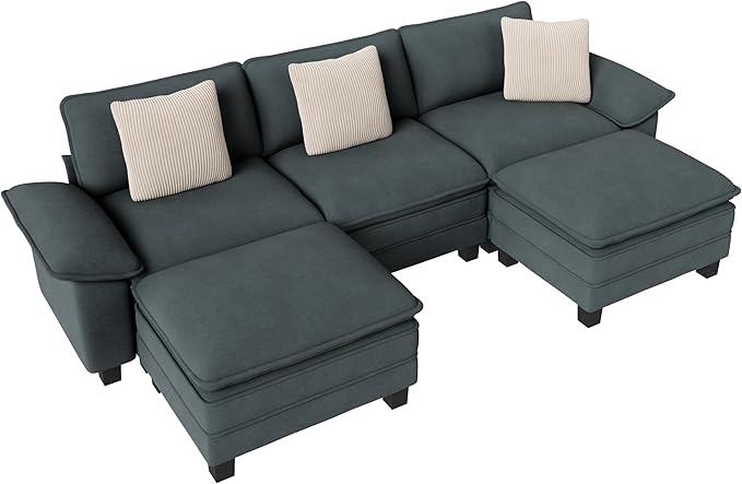 PHI VILLA Cloud Modular Couch Sets, 123.6" Sectional Sofa with U-Shaped Chaise, 5-Seater Couches with 2 Movable Ottomans for Living Room, Chenille Fabric, Dark Cyan