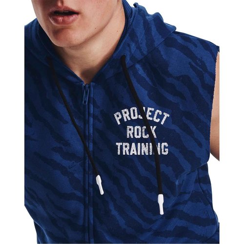 Under Armour Men's Project Rock Rival Fleece Sleeveless Printed Full-Zip, Blue Mirage/White, Small