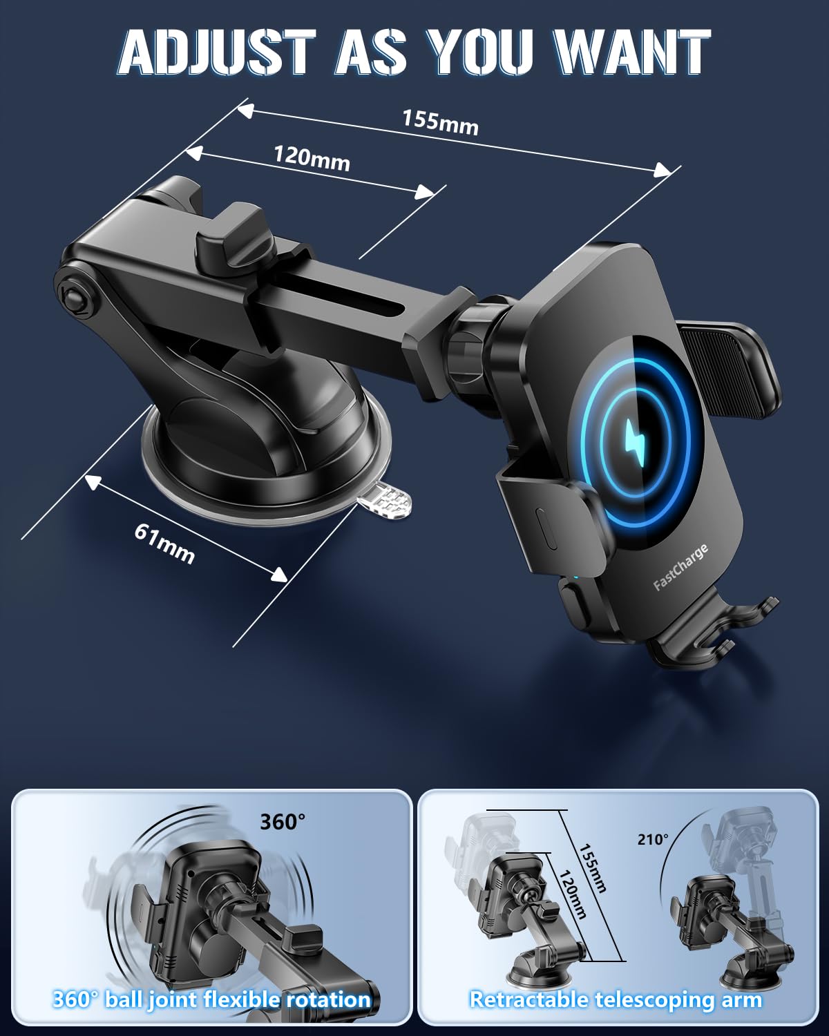 Wireless Car Charger, Fast Charging Phone Holder 3 In 1 Phone Mount Auto Clamping Car Accessories Compatible With Iphone 17 16 1