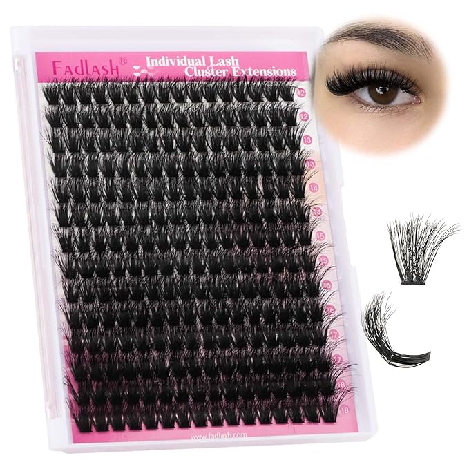 FADLASH Lash Clusters Thick Lash Extension Clusters 100D Individual Lashes 12-18mm Cluster Lashes D Curl Large Tray Eyelash Clusters 3D Effect Reusable (100D-07D-12-18mm)