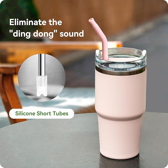 Metal Straws for Stanley Cups 14 oz & 20 oz,Replacement Stainless Steel Short Straw with Silicone Tip Reusable for Stanley Quencher H2.0 Small Tumbler,Dishwasher Safe,100% BPA Free(8.6″ Purplish Pink)