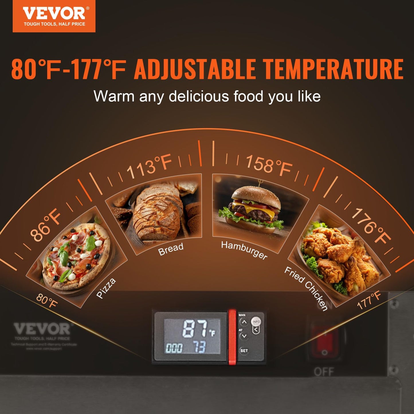 VEVOR Hot Box Food Warmer, 5-Tier Concession Warmer with Water Tray, 5 Pans, Single-Door and Adjustable Shelves, Stainless Steel Food Warmer Cabinet, Ideal for Storing Pizza, Chicken, Restaurant