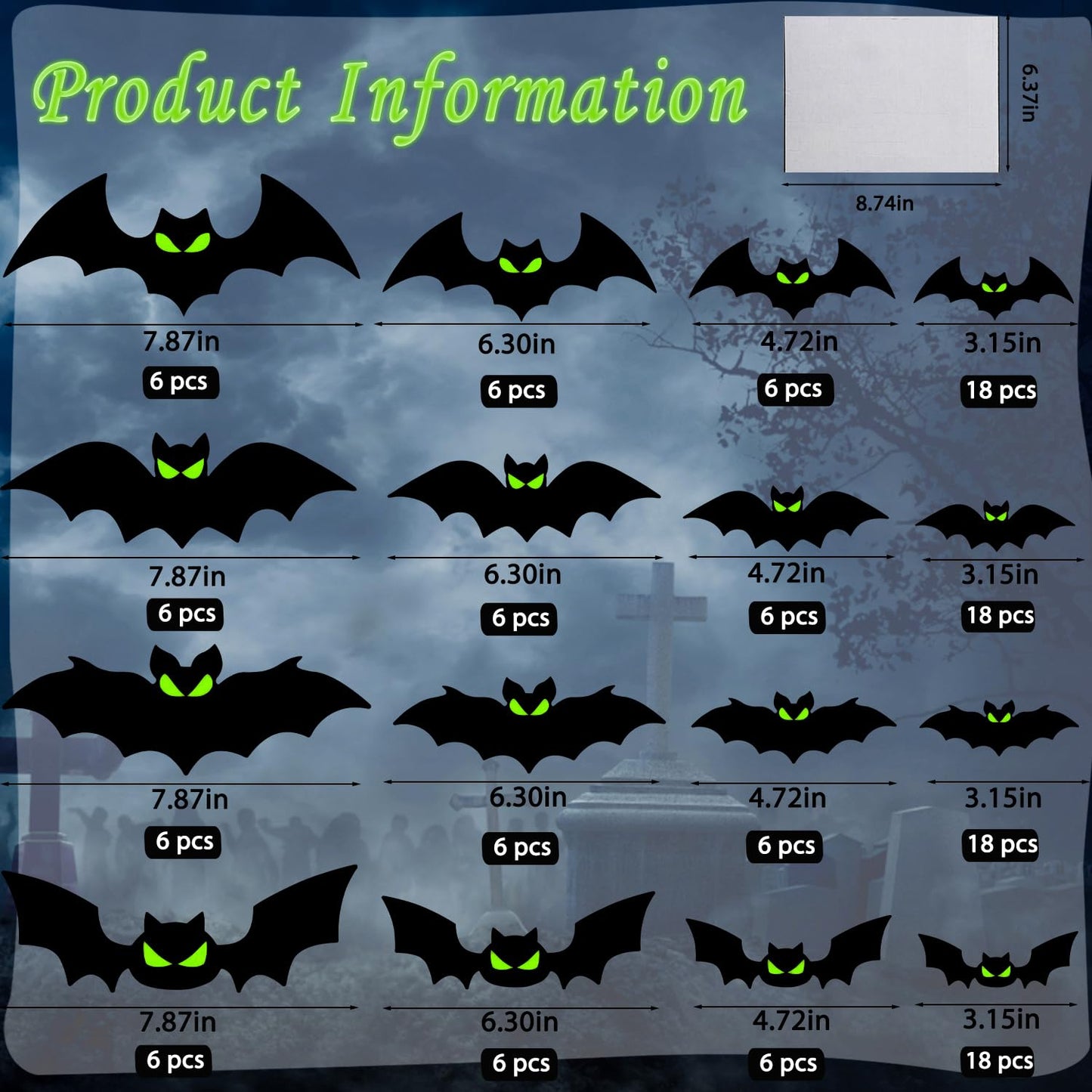 DIYASY 144 Pcs Bats Wall Decor, Glow in The Dark Bats 3D Bat Cutouts Halloween Decorations Light Up Eyes Paper Bat Stickers Black Plastic Sticky Decals for Home Indoor Outdoor décor Outside