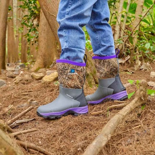 Trudave Rubber Rain Boots for Women, Neoprene Insulated Mud Work Boots, Anti-slip Breathable Mid-calf Womens Waterproof Boots for Garden, Water Fishing, Purple, Size 9