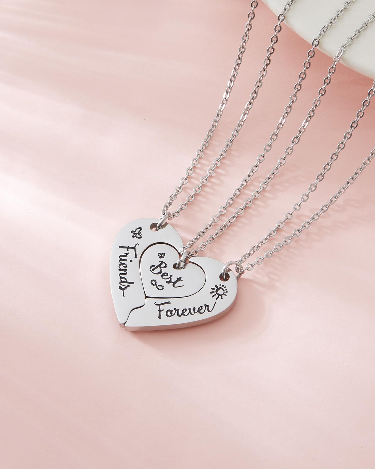HOFOYA Stainless Steel Necklace, 3-Piece BFF Heart Pendant Set for Women Teen Girls, Best Friends Forever Gift for Sisters, Chri