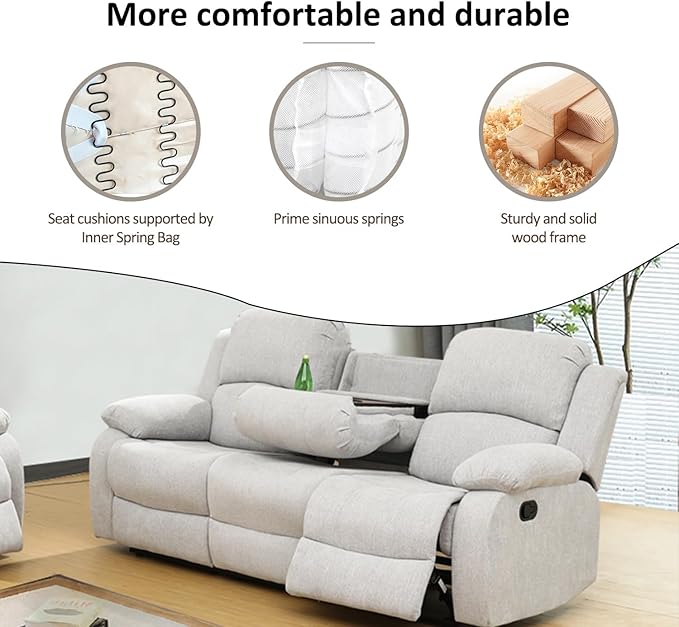 A Ainehome Living Room Furniture Set Leather Recliner Sofa Set Loveseat Chair Furniture Sofa Set for Living Room/Small Space/Rv/House/Office/Theater Seating (B-Grey White Microfiber, Sofa(3seater))