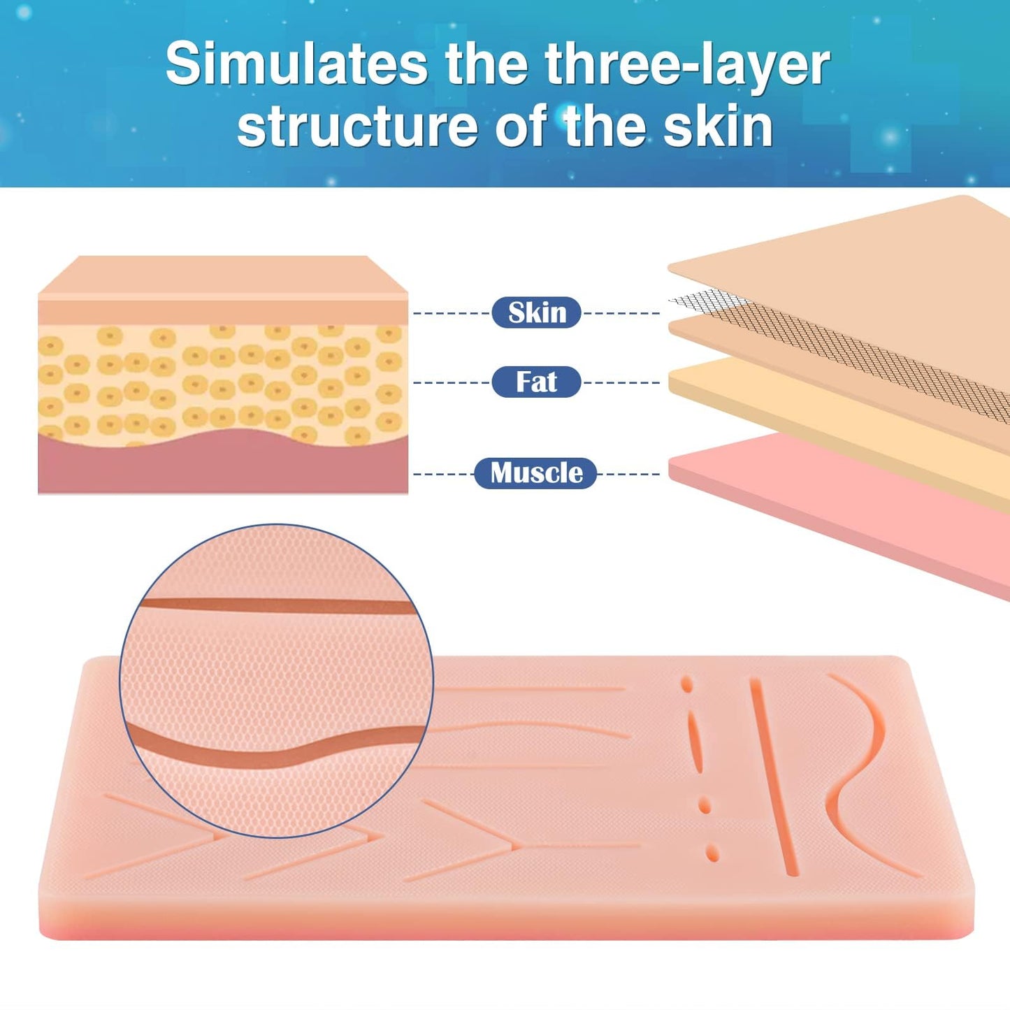 Ultrassist Durable Suture Practice Pad (2 Pads) for Medical and Veterinary Students, Suture Pad Includes14 Pre-Cut Wounds with Rip-Resistant Mesh, Tear-Resistant, Design for Training Only