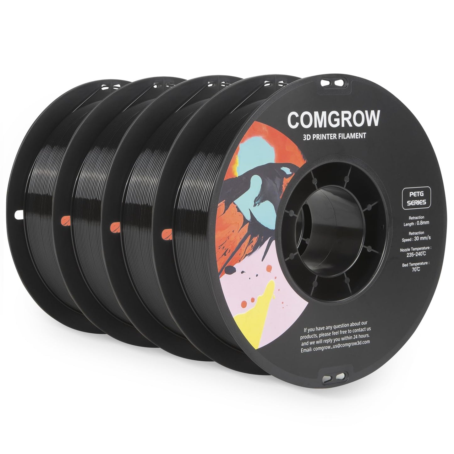 Comgrow PETG 3D Printer Filament 1.75mm, High Precision and Tough 3D Printer Filament 4kg, Dimensional Accuracy +/- 0.02 mm, Fit
