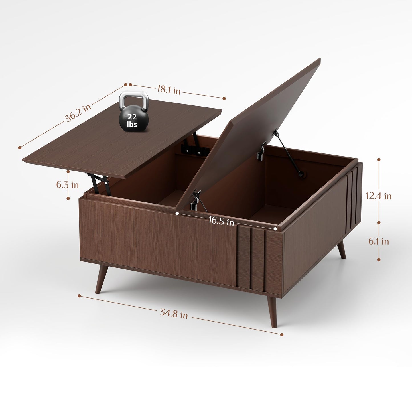 JOINICE, 36" Lift Top Coffee Table with Storage,Large Square Coffee Tables for Living Room,Mid Century Modern Center Table for Home Office, Dark Walnut