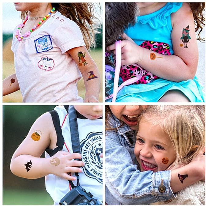 Halloween Temporary Tattoos for Kids, 120 PCS Halloween Prizes Assorted Goodies Party Favor Gifts for Boys Girls Bag Stuffers, Cartoon Pumpkin Witch Fake Tattoo Stickers Decorations Face Makeup Adults