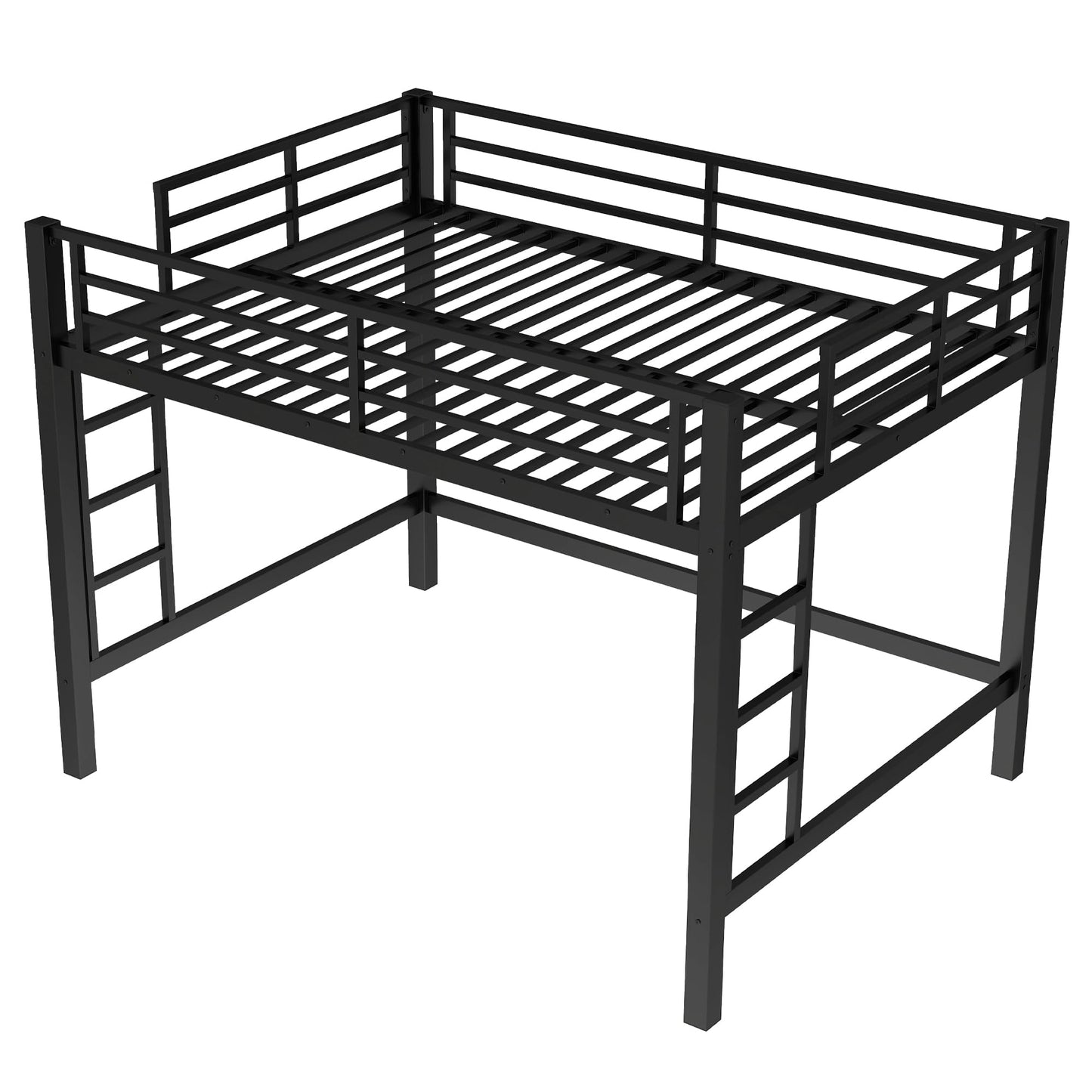 Metal Queen Size Loft Bed,Heavy Duty Loft Bed Frame Queen Size with 2 Ladders and Full Length Guardrails for Kids, Teens, Adults, Noise-Reducing,Space-Saving,Black