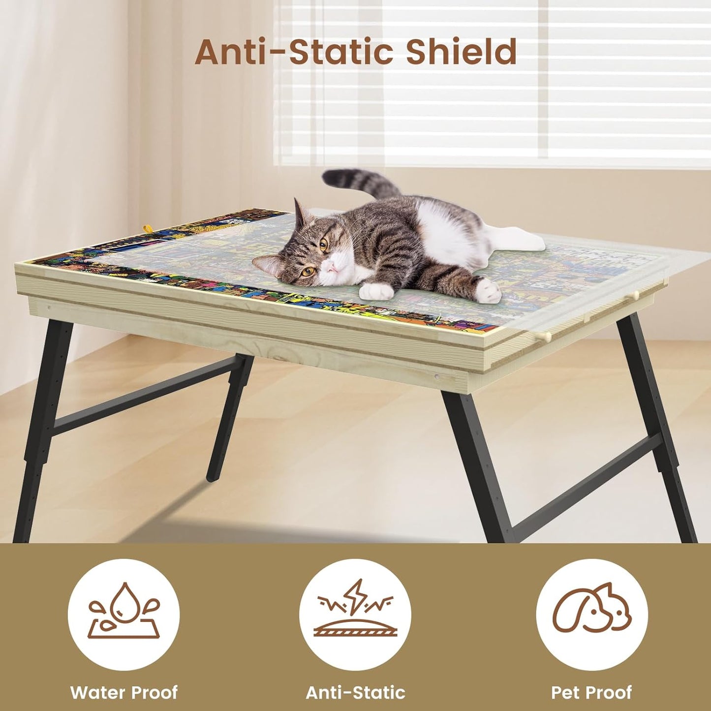 Large Puzzle Board & Puzzle Table with Folding Legs and Drawers 36″ × 26″ Tilt Tabletop for 1500 Piece Puzzle Board, Portable Ergonomic Puzzle Table for Family Bonding & Cognitive Therapy