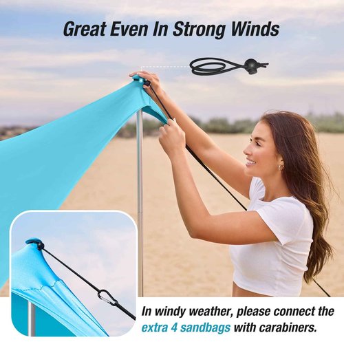 ADesign Windproof Beach Tent Sun Shelter with 8 Sandbags, Large Family Sun Shade with Sand Shovel, UPF50+, 6.3 FT Tall, Outdoor Easy Setup Beach Canopy for Vacation, Camping, Picnics
