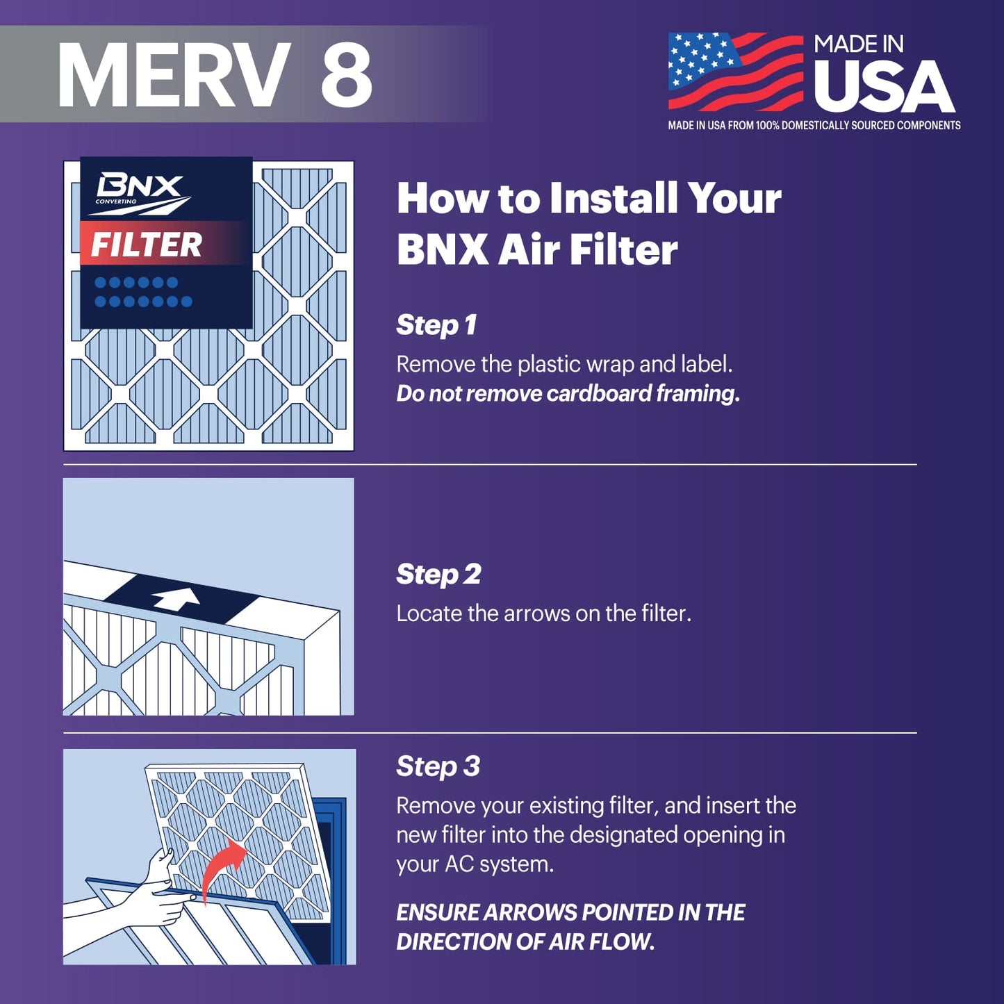 Bnx Trufilter 14X20X1 Air Filter Merv 8 (6-Pack) - Made In Usa - Dust & Pet Defense Electrostatic Pleated Air Conditioner Hvac A