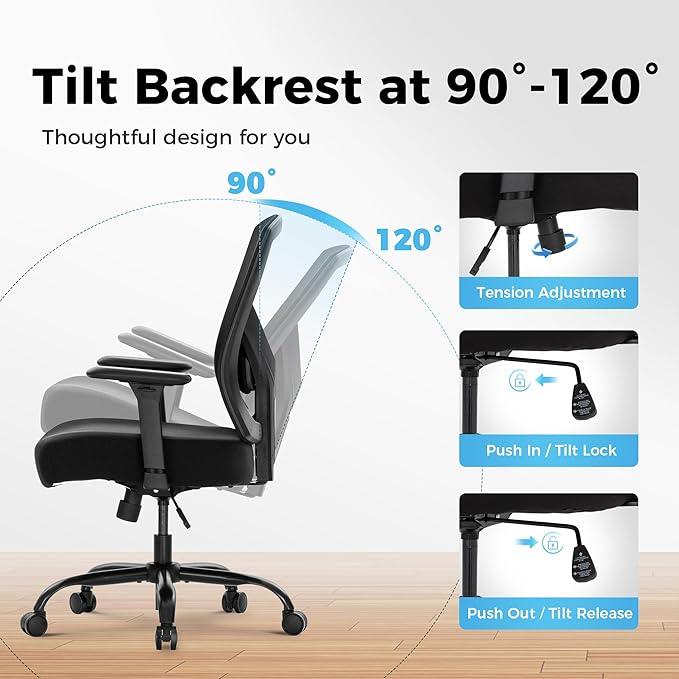 MAISON ARTS Ergonomic Mesh Office Chair, Mid-Back Computer Desk Chairs with Lumbar Support, 500 lbs Capacity Swivel Chair with 3D Adjustable Arms, Wide Comfy Seat and Wheels