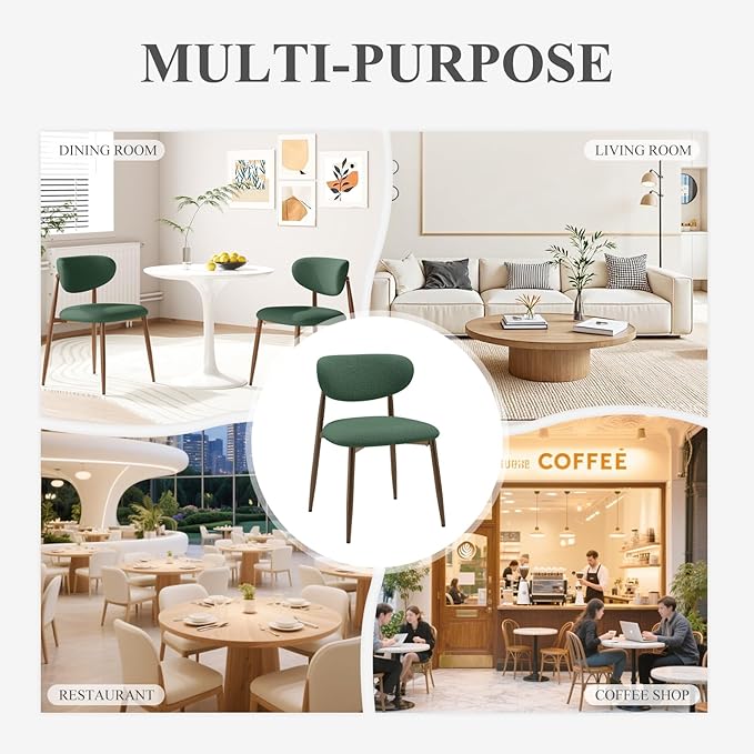 MALOL Dining Chairs Set of 4, Upholstered Dining Room Chairs with Metal Legs and Anti Slip Pads, Curved Back Kitchen Chair for Home and Restaurant Use, Green