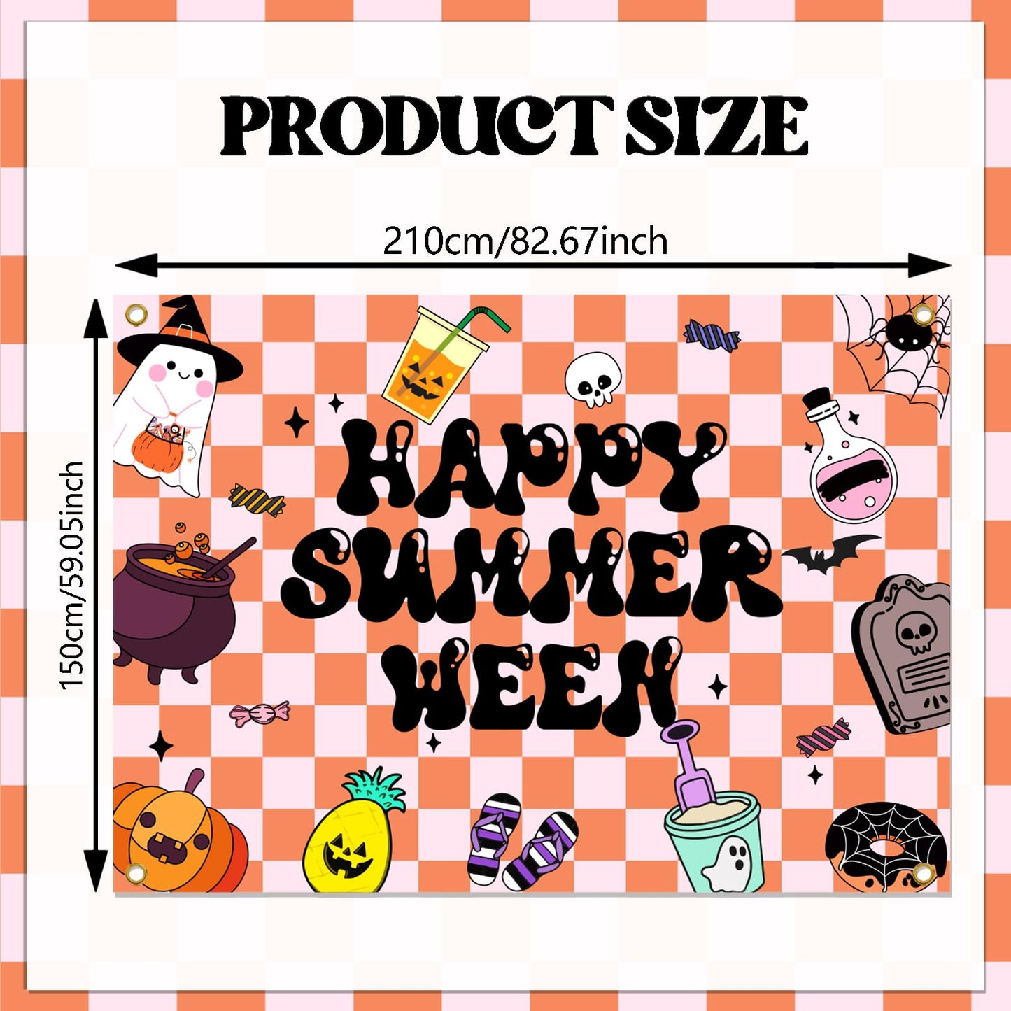 Summerween Backdrop Banner - Happy Summerween Decorations, Halloween in Summer, Summer Halloween Party Decorations Boy Girl Women Photoshoot Photo Background Props, 7 * 5ft