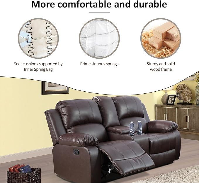 A Ainehome Living Room Furniture Set Leather Recliner Sofa Set Loveseat Chair Furniture Sofa Set for Living Room/Small Space/Rv/House/Office/Theater Seating (A-Brown Leather, Loveseat)